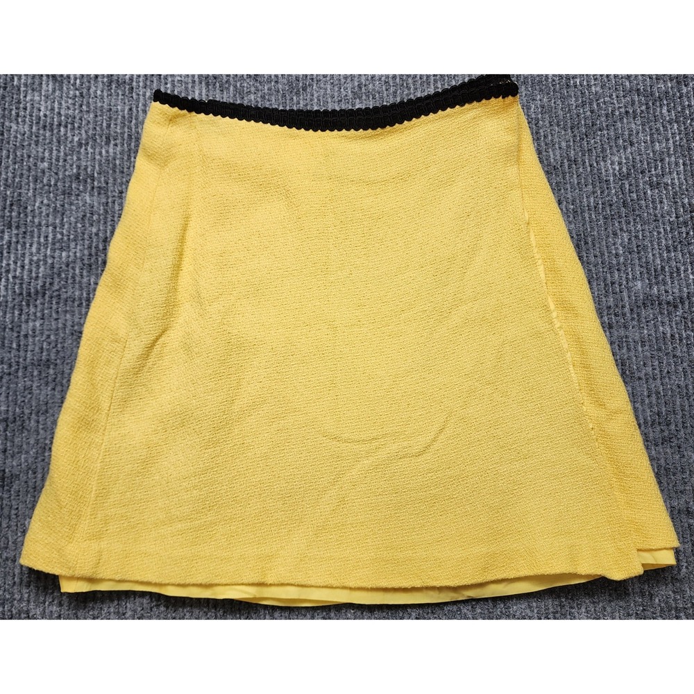 Vintage 90s Banu Paris Yellow Boucle A-Line Skirt 6 Black Trim Made USA